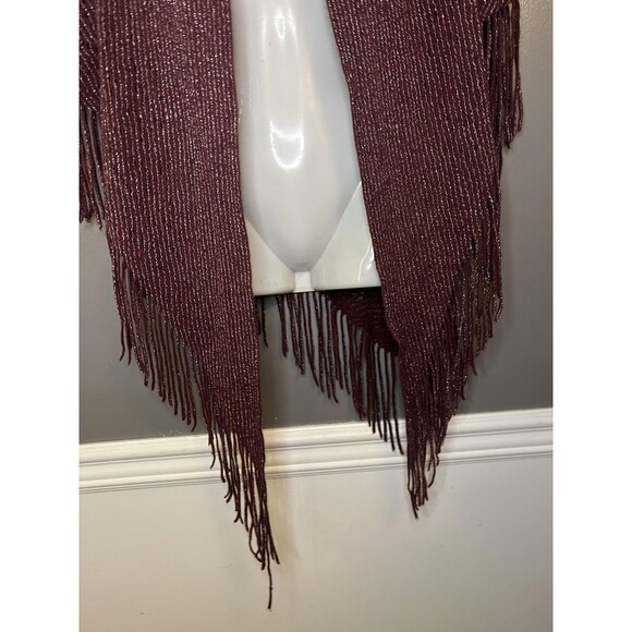 David and Young Poncho Womens One Size Burgundy Metallic Knit Fringe Ruana Wrap - Picture 3 of 9